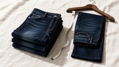 Indigo jeans air-drying on a wooden line, soft sunlight, minimalist backyard, muted indigo and white tones