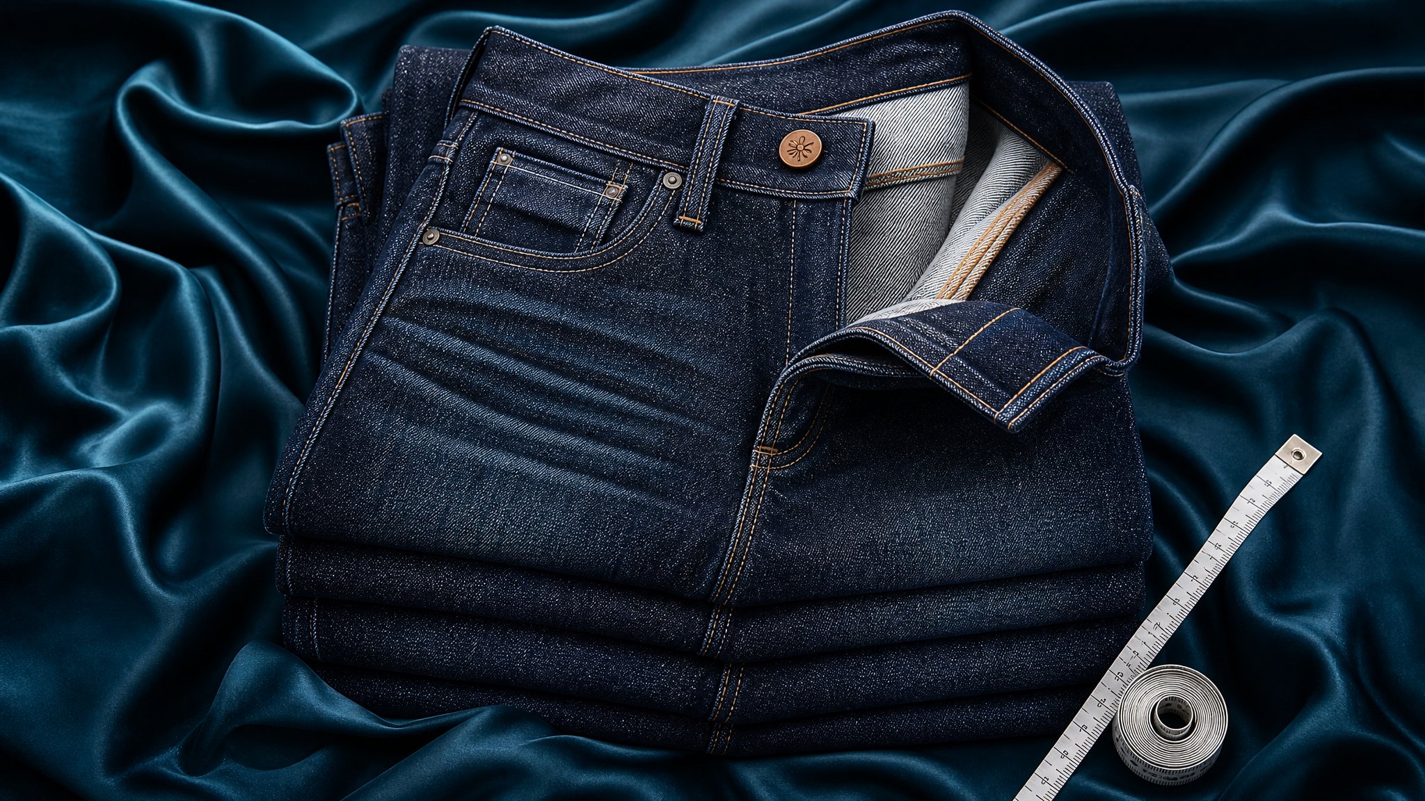 Industrial laser etching a fade pattern onto raw denim, soft natural light, minimalist muted palette